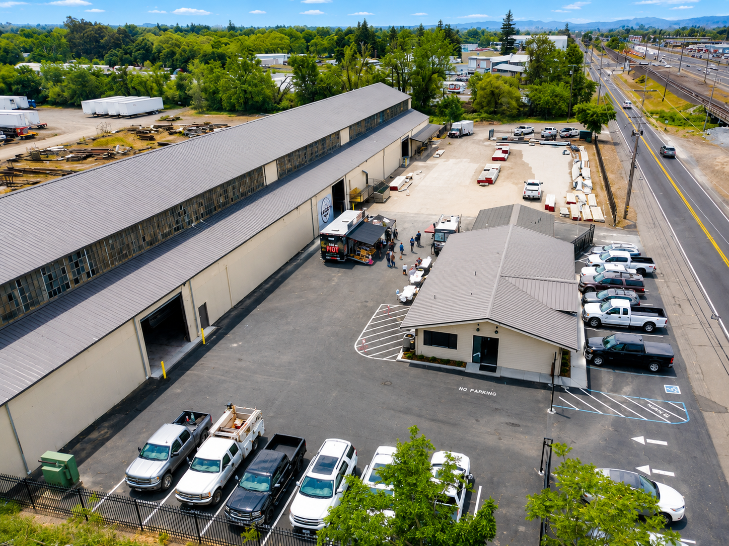 Aerial view of the Shasta Building Supply facility in Redding, CA